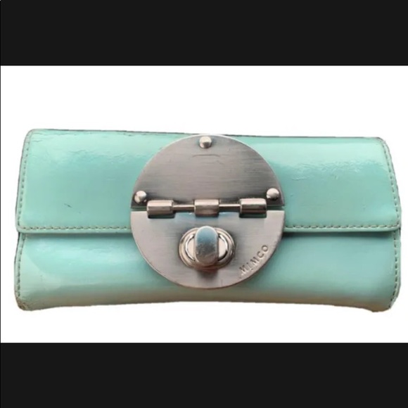 Mimco Patent Leather Turn Lock Folding Wallet Mint Green - Picture 5 of 6